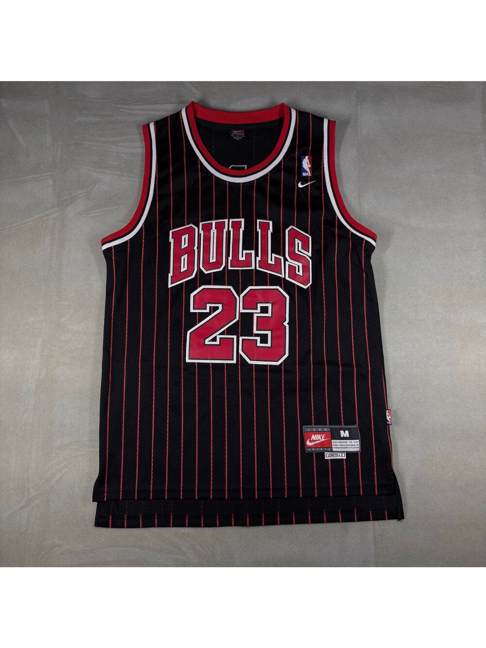 Nike Chicago Bulls Michael Jordan #23 Pinstripe Jersey Black Red Mens Medium